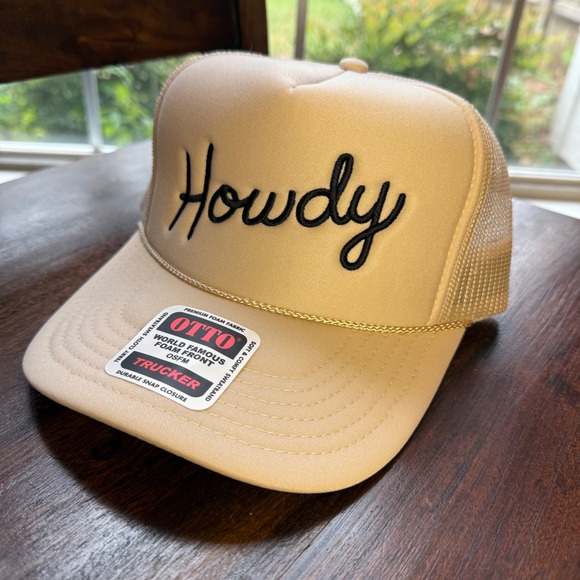 Yonder Goods Other - Yonder Goods Howdy Trucker Hat Beige Mesh Foam Front Snapback OSFM
